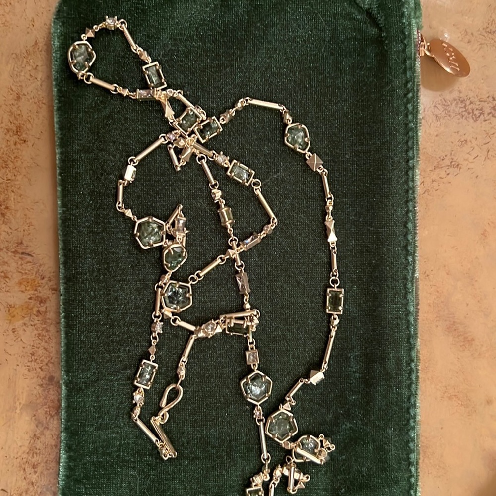 Kendra Scott Green sage mica gold long necklace gently used